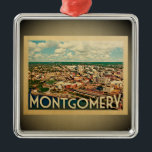 Viagens vintage do ornamento de Montgomery Alabama<br><div class="desc">Um ornamento legal de Montgomery do estilo do vintage que caracteriza skyline da cidade do Montgomery,  Alabama apresentada na vista vasta.</div>