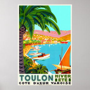 Viagens vintage - Poster Côte d'Azur Toulon Franc