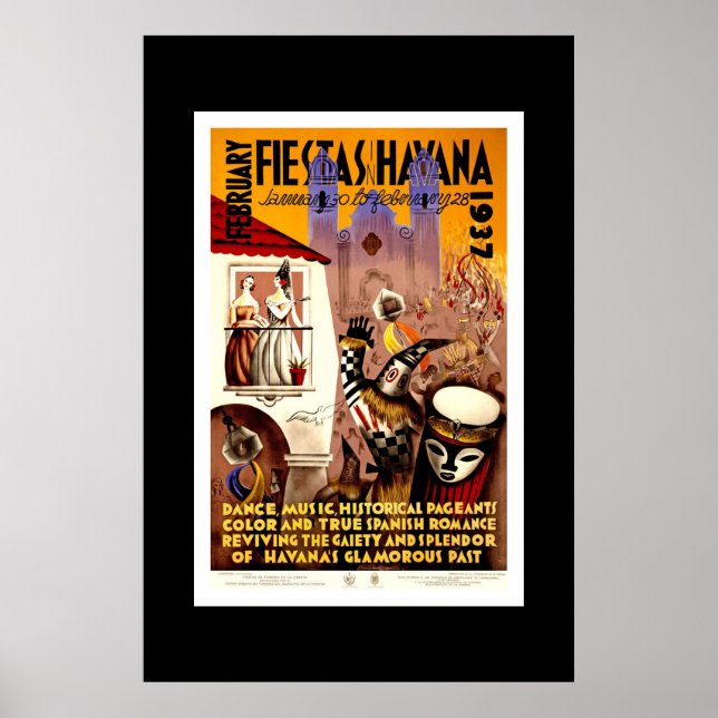 Viagens vintage Poster Fiestas Havana Cuba (Frente)
