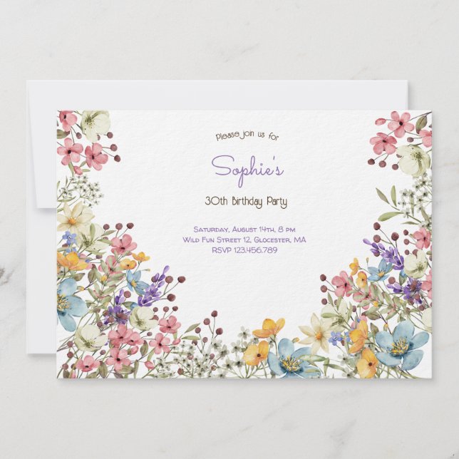 Vias flores coloridas convite para o Aniversário a (Frente)