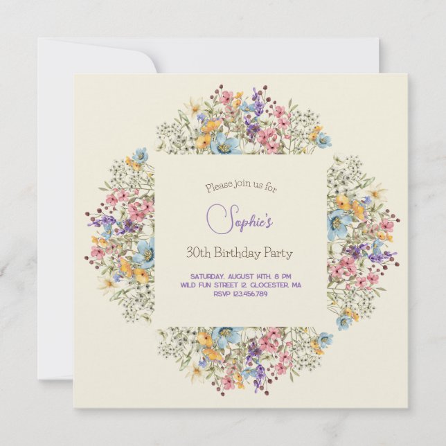 Vias flores coloridas convite para o Aniversário a (Frente)