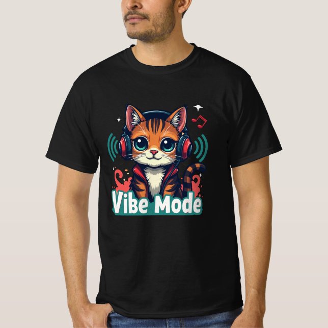Vibe Mode" Cute Cartoon Cat T-Shirt | (Frente)