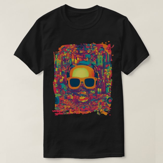 "Vibrações de Glitch Neon" Camiseta de Arte Abstra (Frente do Design)