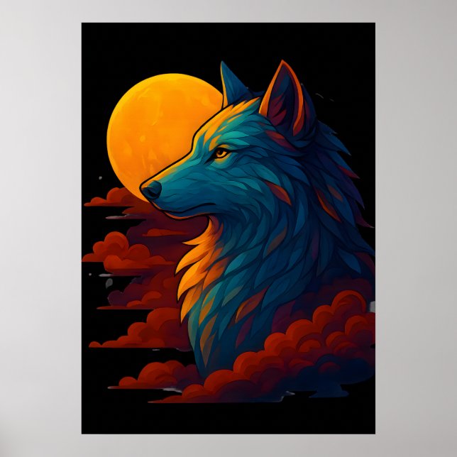 Vibrant Colorful Wolf Art Poster (Frente)