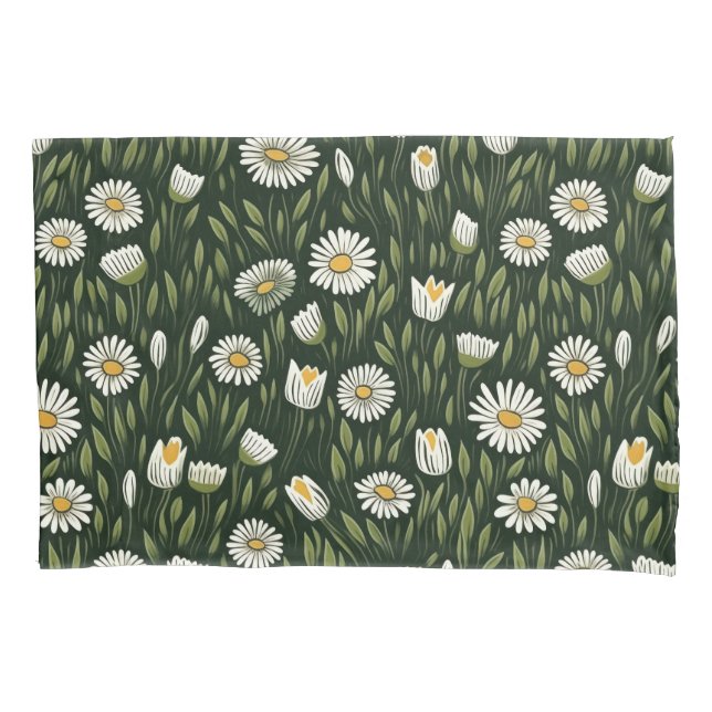 Vibrant Daisy Pattern with Lush Green Accents (Frente-Esquerda)