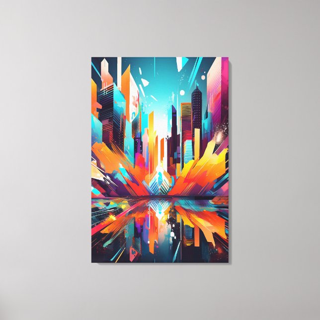 Vibrant Futuristic Abstract Urban Skyline Canvas (Frente)
