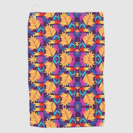 Vibrant geometric pattern features orange flowers 