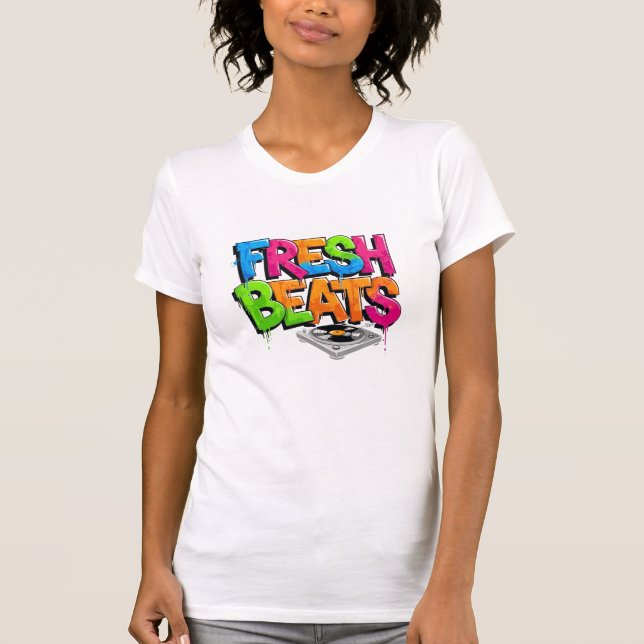 Vibrant Graffiti Fresh Beats DJ Turntable T-Shirt  (Frente)