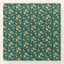 Vibrant Green Pattern with Yellow Flowers & Leaves