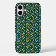 Vibrant Green Pattern with Yellow Flowers & Leaves