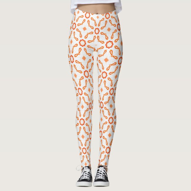 Vibrant Orange-Red Floral & Bow Pattern Leggings (Frente)
