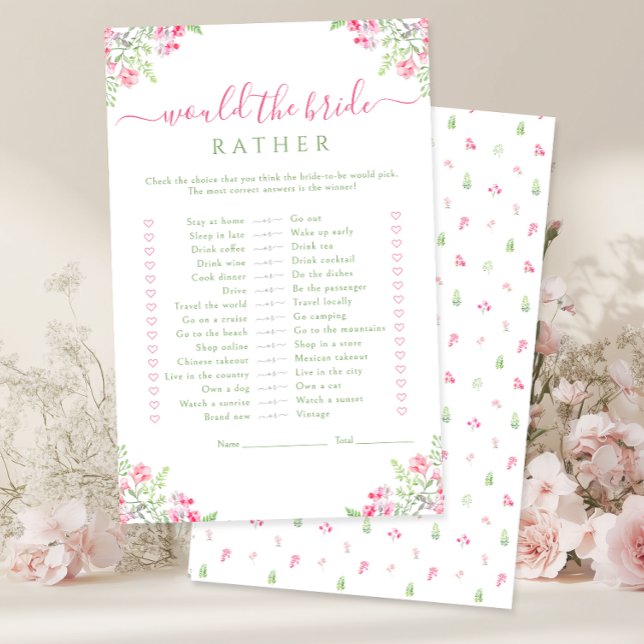 VIbrant Pink Floral Would the bride rather Game (Criador carregado)