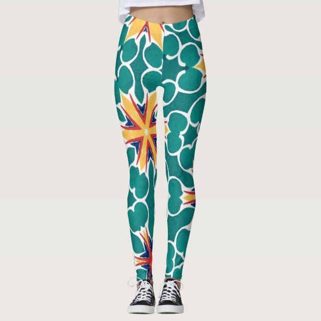 Vibrant Retro Starburst Geometric Pattern Leggings (Frente)