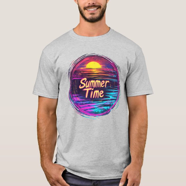 Vibrant Retro “Summer Time” Sunset T-Shirt (Frente)