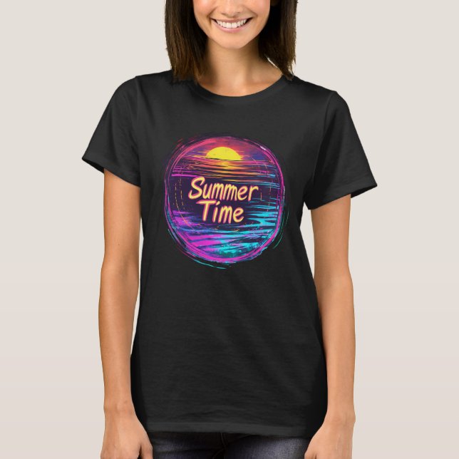 Vibrant Retro “Summer Time” Sunset T-Shirt (Frente)