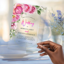Vibrante Casamento de Acrílico Floral Rosa Quente