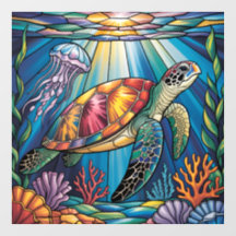 Vibrante Design de Tartaruga Marinha em Vidro Colo