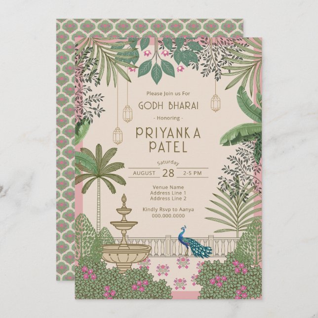 Vibrante Elegante Indiano Godh Bharai Convite (Frente/Verso)