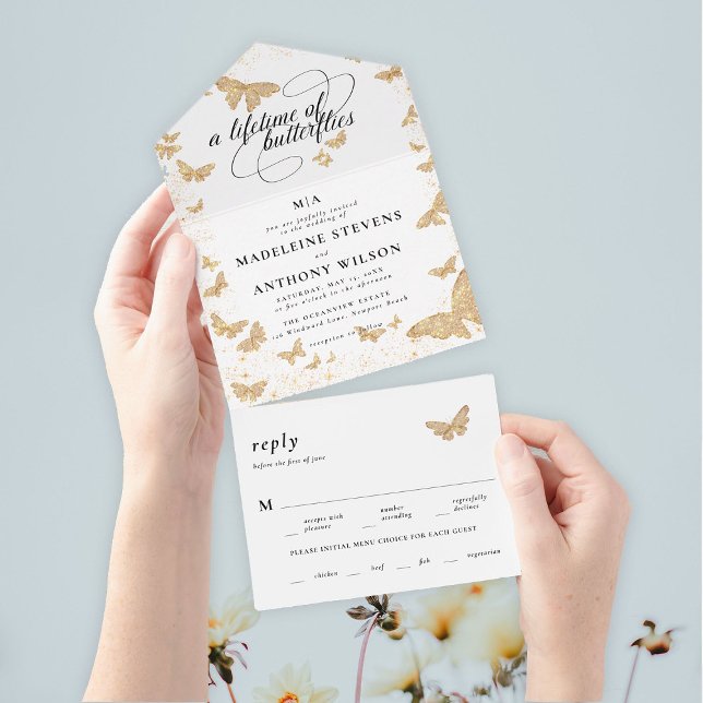 Vida das Borboletas Casamento Romântico Elegante (a lifetime of butterflies theme modern romantic elegant minimalist all in one trifold garden wedding)