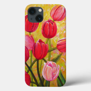 Vida estática com pintura de tulipas rosa e vermel