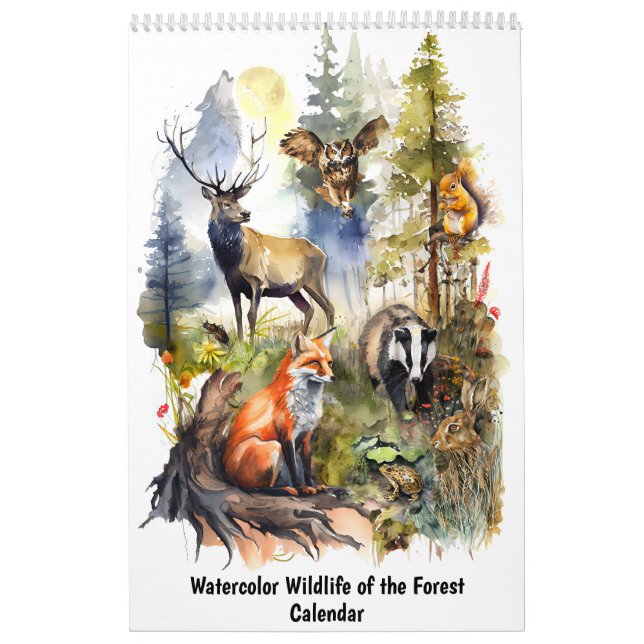 Vida Selvagem em Aquarela da Floresta – Calendário (Capa)