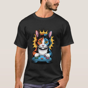 Vídeo Game de Arte Pop Gato Calico Jogos Camiseta 