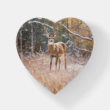 Vidro de Arte Cardíaca Grande Buck Deer Snow