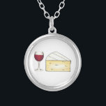 Vidro de Vinho Vermelho e Colar de Queijo Brilho<br><div class="desc">O colar apresenta uma ilustração marcadora original de uma taça de vinho tinto e uma cunha de queijo cremoso. Perfeito para o seu alimento favorito!</div>