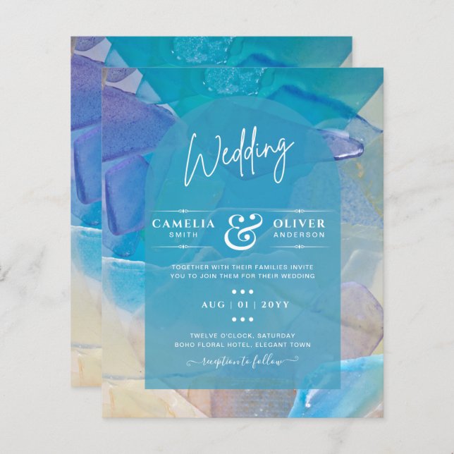 Vidro do mar BUDGET Casamento de mar azul oceano d (Frente/Verso)