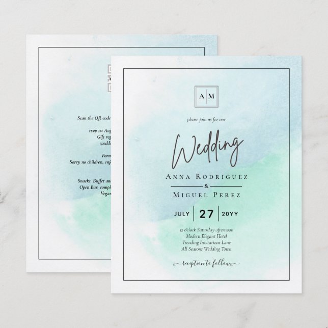 Vidro do Mar LeahG Turquesa Convite de casamento A (Frente/Verso)