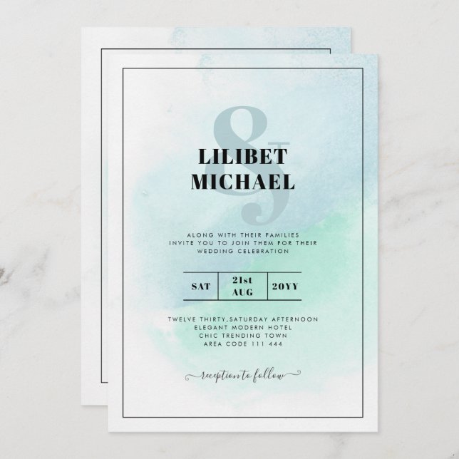 Vidro do Mar LeahG Turquesa Convite de casamento A (Frente/Verso)