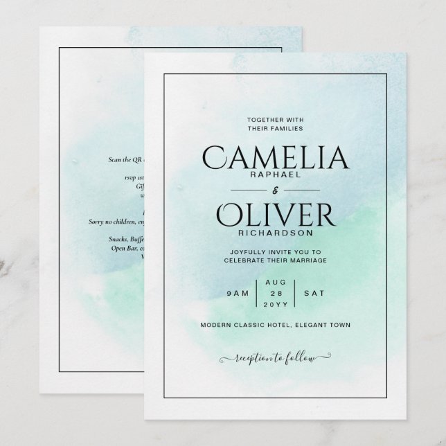 Vidro do Mar LeahG Turquesa Convite de casamento A (Frente/Verso)