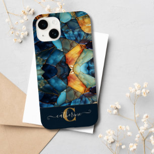 Vidro Dourado mosaico azul moderno, monograma, mon