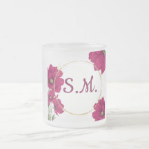 Caneca de Café Círculo Dourado Floral Rosa Elegant