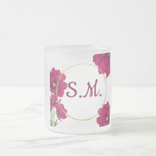 Vidro Jateado Caneca de Café Círculo Dourado Floral Rosa Elegant