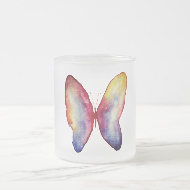 Vidro Jateado caneca de café com borboleta de verão (Centro)