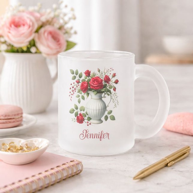 Vidro Jateado Caneca de Café com Foto Floral (Criador carregado)