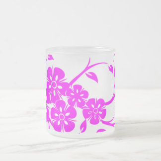 Vidro Jateado Caneca de Café com Padrão Floral de Hibisco Rosa