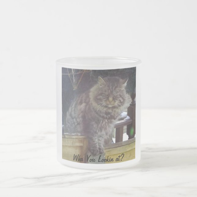Vidro Jateado Caneca de café irritada do fosco do gato (Centro)