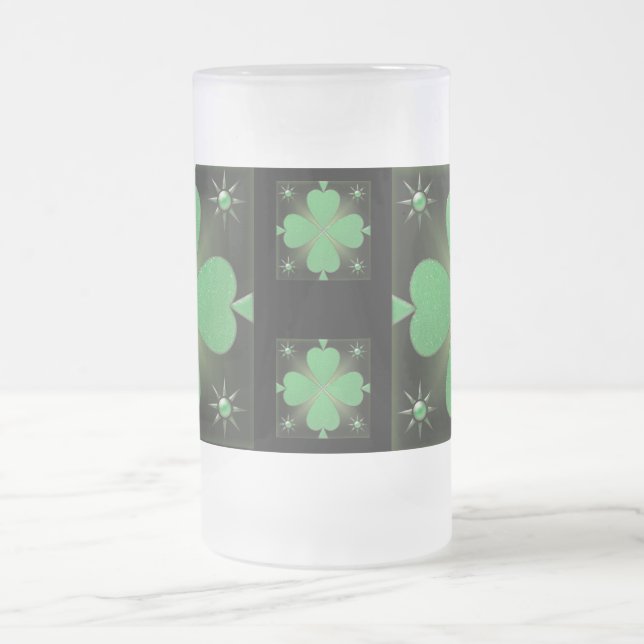 Vidro Jateado Caneca de caneca de cerveja Shiny Shamrock (Centro)