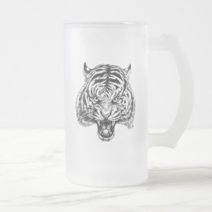 Vidro Jateado Caneca de cerveja alta tirada mão da arte do tigr