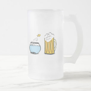Vidro Jateado caneca de cerveja com gelo com peixinho dourado