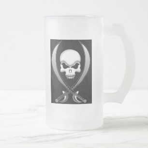 Vidro Jateado Caneca de cerveja do crânio do pirata