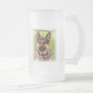 Vidro Jateado Caneca de cerveja do fosco do cão de pastor
