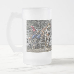 Vidro Jateado Caneca de cerveja do fosco do cavaleiro do bronco