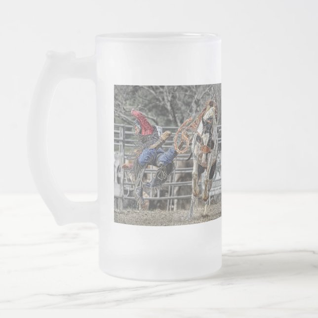 Vidro Jateado Caneca de cerveja do fosco do cavaleiro do bronco (Esquerda)