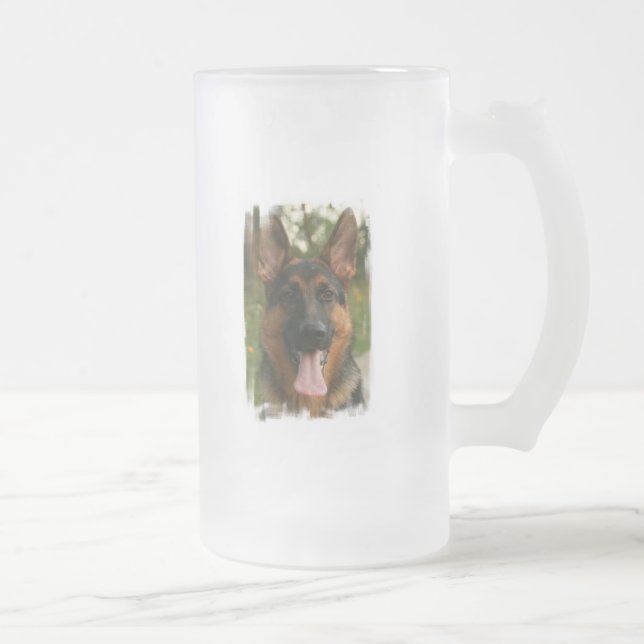 Vidro Jateado Caneca de cerveja do fosco do german shepherd (Direita)