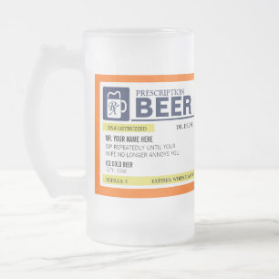 Vidro Jateado Caneca de cerveja engraçada da prescrição