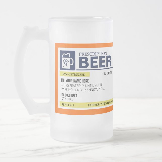 Vidro Jateado Caneca de cerveja engraçada da prescrição (Esquerda)