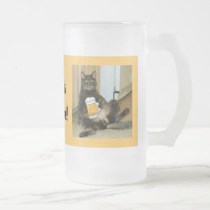 Vidro Jateado Gato Gosta De Uma Caneca De Cerveja De Fosco